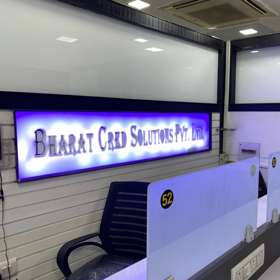 Bharat Cred Solutions illuminated office signage